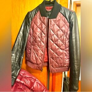 MUST GO!French Connection Genuine Leather Red + Black Colorblock Bomber Jacket